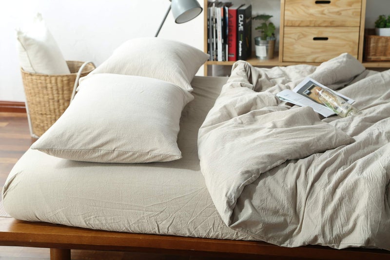 F.Y.Dreams 100% Washed Cotton Duvet Cover for Weighted Blanket 60x80 inches with 8 Ties, Zipper on Long Side/Khaki/Just Duvet Cover - Image 5